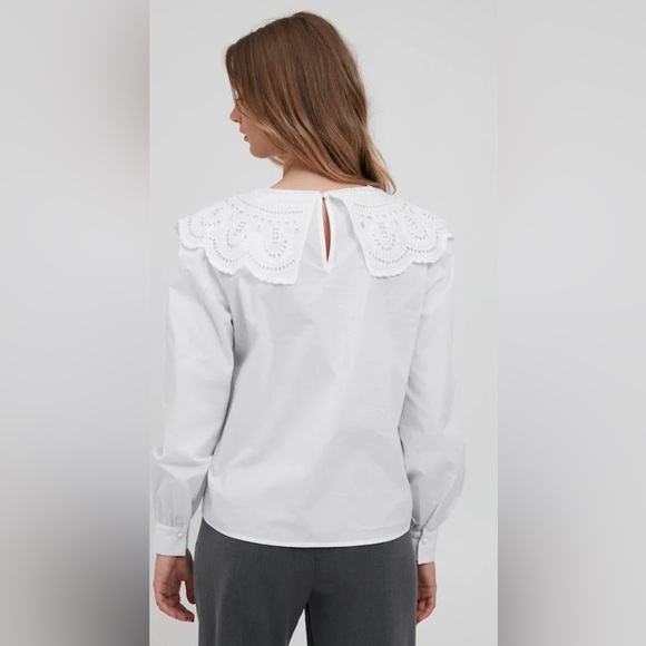 B.YOUNG Jussi Shirt with Embroidered Peter Pan Collar - Bright White Size 6 - Picture 2 of 14